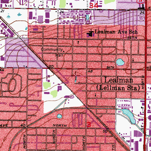 Topographic Map of West and East Lealman Census Designated Place, FL