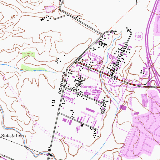 Topographic Map of Boronda, CA