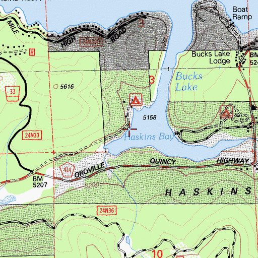 Topographic Map of Bucks Lake, CA