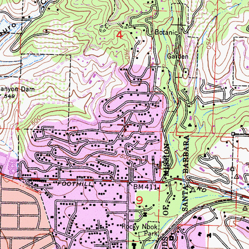 Topographic Map of Mission Canyon, CA