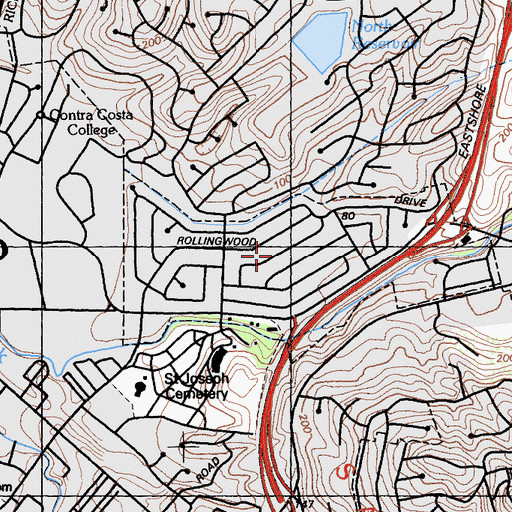 Topographic Map of Rollingwood, CA