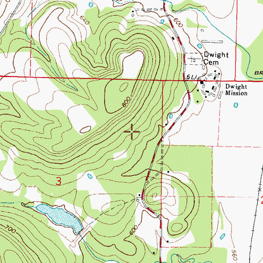 Topographic Map of Dwight Mission, OK