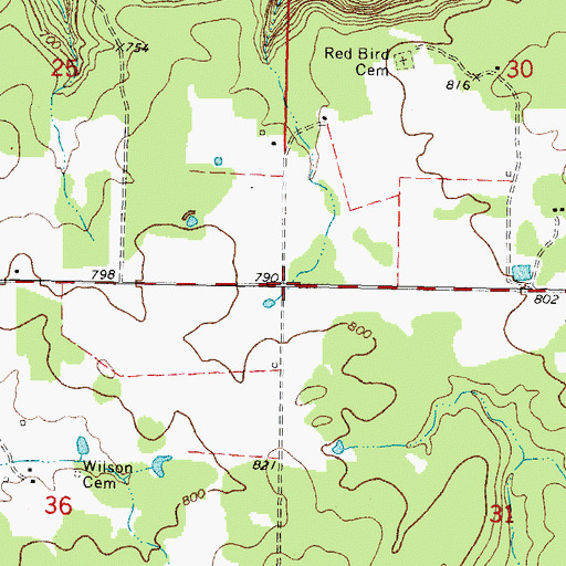 Topographic Map of Redbird Smith, OK