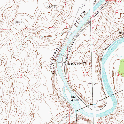 Topographic Map of Bridgeport, CO