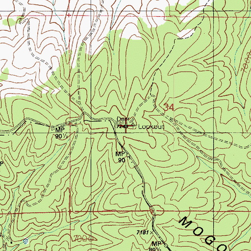 Topographic Map of Deer Springs Lookout, AZ
