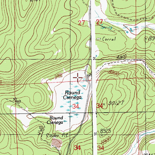 Topographic Map of Round Cienega Spring, AZ