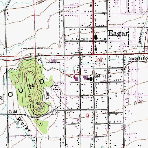 Topographic Map of Round Valley Middle School, AZ
