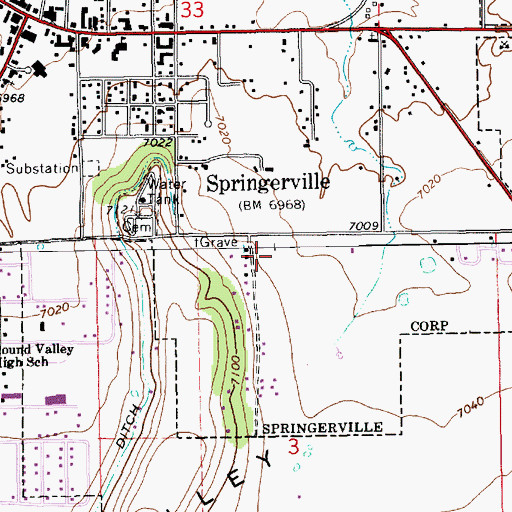 Topographic Map of Round Valley Primary School, AZ