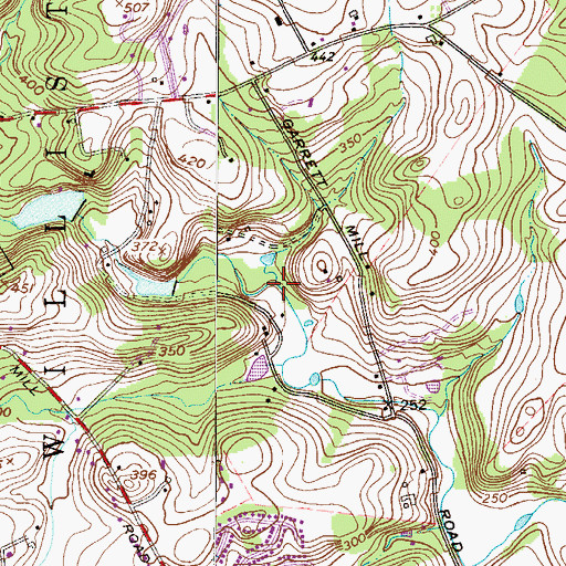 Topographic Map of Garrett Mill Run, PA