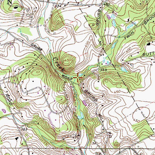 Topographic Map of Grubb Mill Run, PA