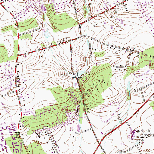 Topographic Map of Northeast Branch Ridley Creek, PA