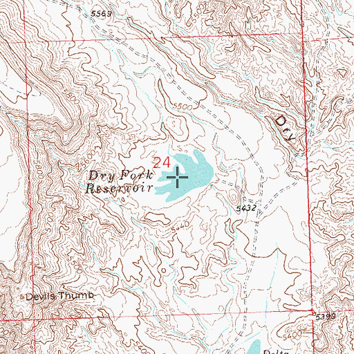 Topographic Map of Dry Fork Reservoir, CO