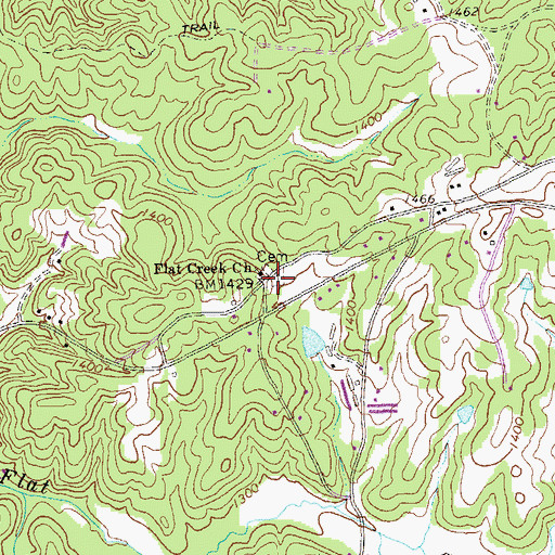 Topographic Map of Flat Creek Baptist Church Cemetery, GA