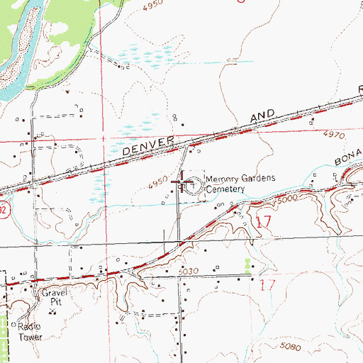 Topographic Map of Memory Gardens Cemetery, CO