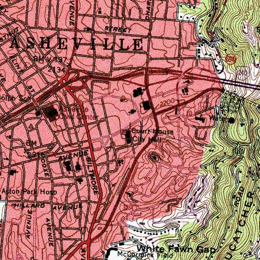 Topographic Map of Buncombe County Courthouse, NC