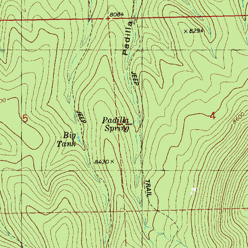 Topographic Map of Padilla Spring, NM