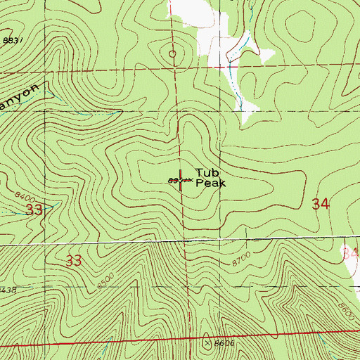 Topographic Map of Tub Peak, NM