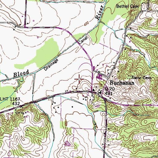 Topographic Map of Buchanan, TN