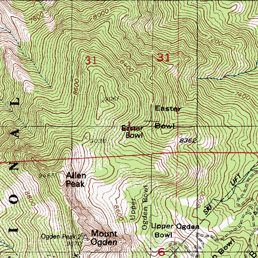 Topographic Map of Easter Bowl, UT
