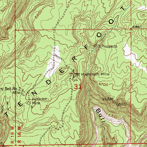 Topographic Map of Mammoth Mine, CO