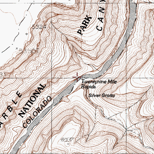 Topographic Map of Twentynine Mile Rapids, AZ