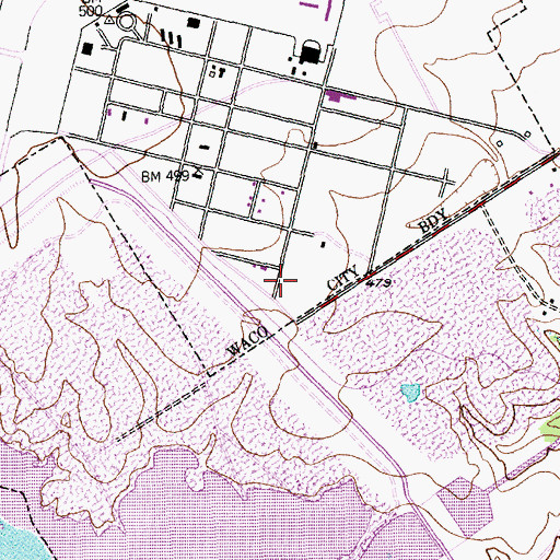 Topographic Map of Waco Dam, TX