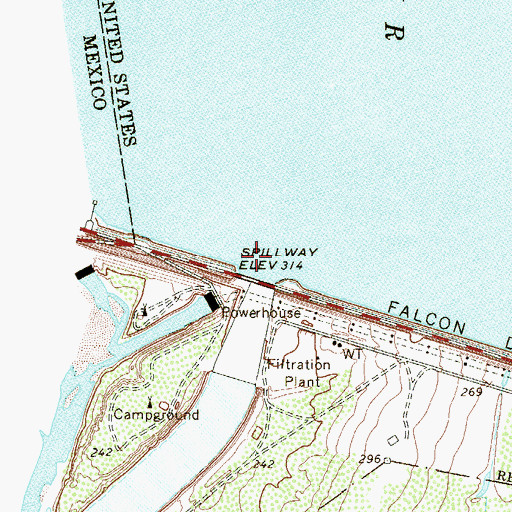 Topographic Map of International Falcon Lake Dam, TX