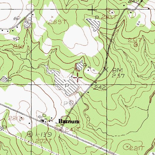 Topographic Map of Barnum Lake Dam, TX