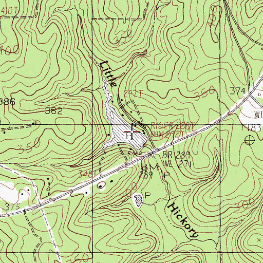 Topographic Map of Hickory Springs Dam, TX