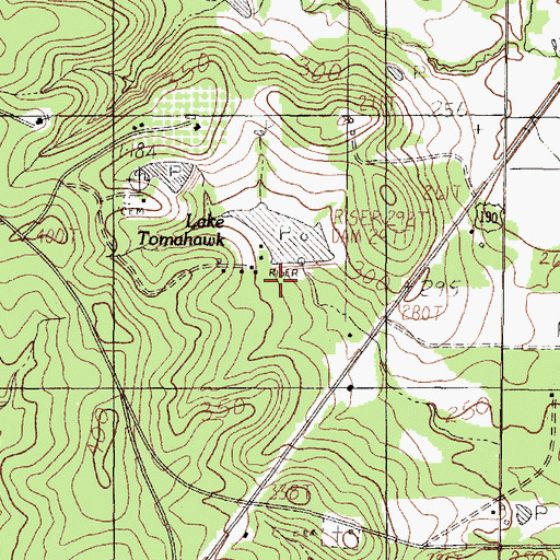 Topographic Map of Tomahawk Lake Number 1 Dam, TX