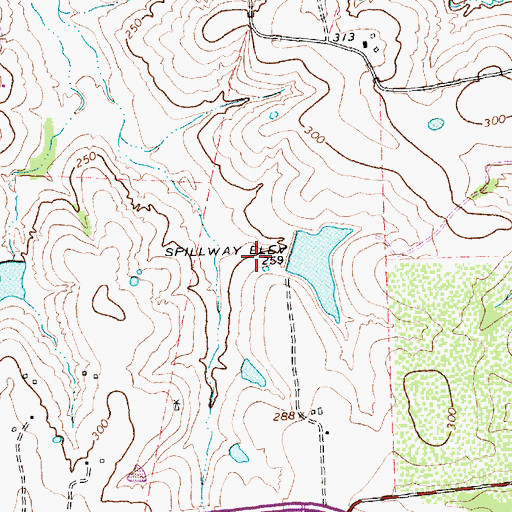 Topographic Map of Research Farms Lake Dam, TX