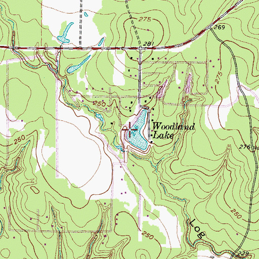Topographic Map of Woodland Lake Dam, TX