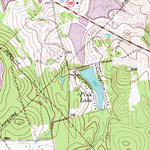 Topographic Map of Pine Lake Dam, TX
