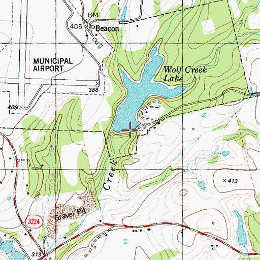 Topographic Map of Wolf Creek Lake Dam, TX