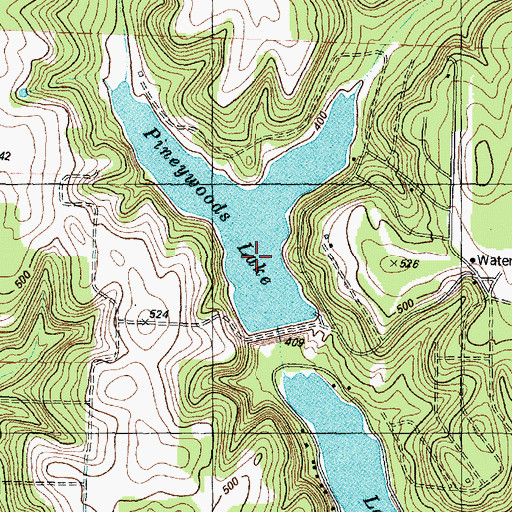 Topographic Map of Pineywoods Lake Dam, TX