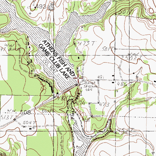 Topographic Map of Athens Fish and Game Club Dam, TX