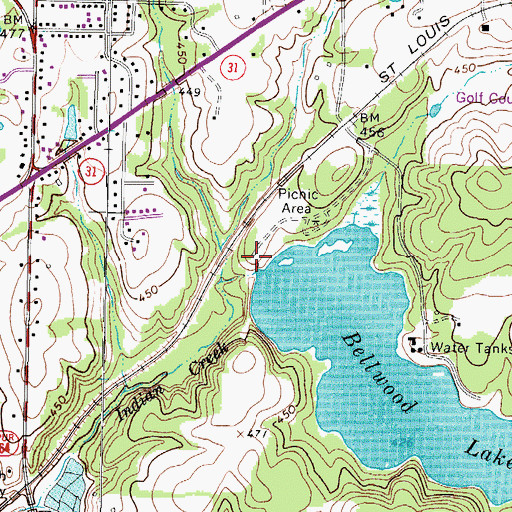 Topographic Map of Bellwood Lake Dam, TX