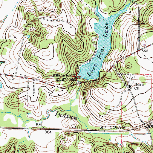 Topographic Map of Lost Pine Lake Dam, TX