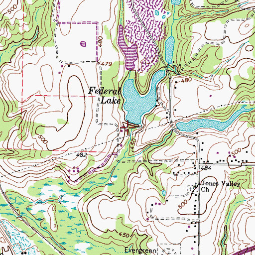 Topographic Map of Federal Dam, TX