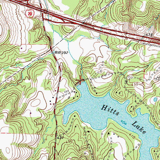 Topographic Map of Hitts Lake Dam, TX