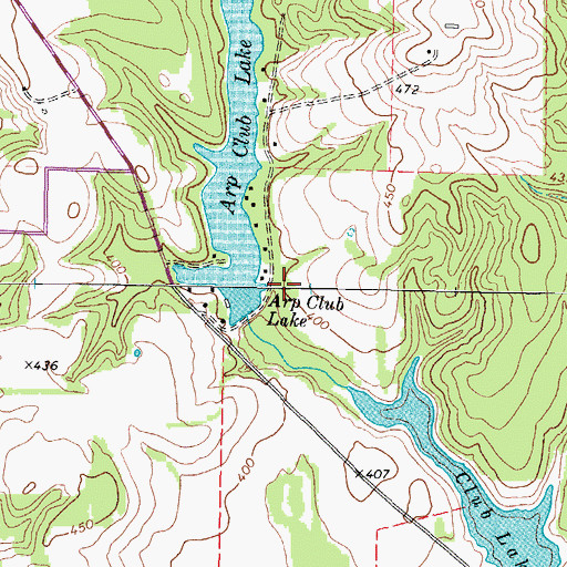 Topographic Map of Arp Club Dam, TX
