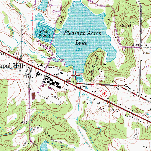 Topographic Map of Pleasure Acres Lake Dam, TX