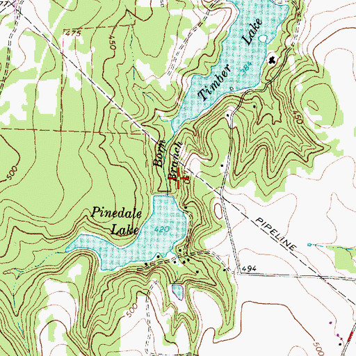 Topographic Map of Pinedale Dam, TX