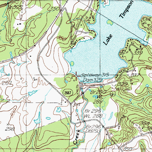 Topographic Map of Lake Timpson Dam, TX