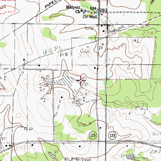 Topographic Map of Hickey Lake Dam, TX