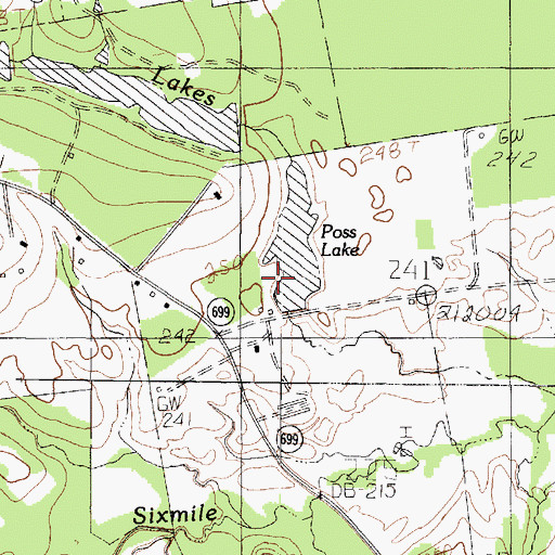 Topographic Map of Poss Lake Dam, TX