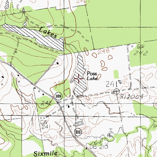 Topographic Map of Poss Lake, TX
