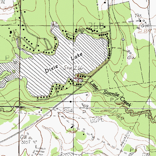 Topographic Map of Dixie Lake Dam, TX
