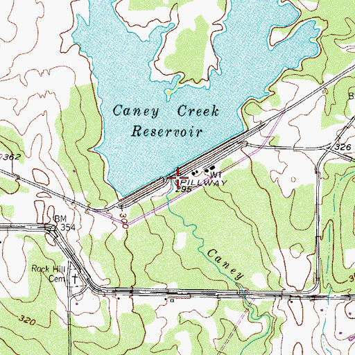 Topographic Map of Caney Creek Dam, TX