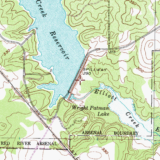 Topographic Map of Elliot Creek Dam, TX